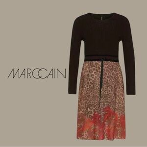 Marc Cain Alpaca Wool Blend Knit Dress Leopard Print Tie Waist N2